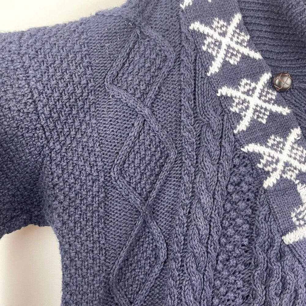 Vintage Cape Isle Knitters Men Collared Sweater Sz L Blue Heavy Fisherman Nordic